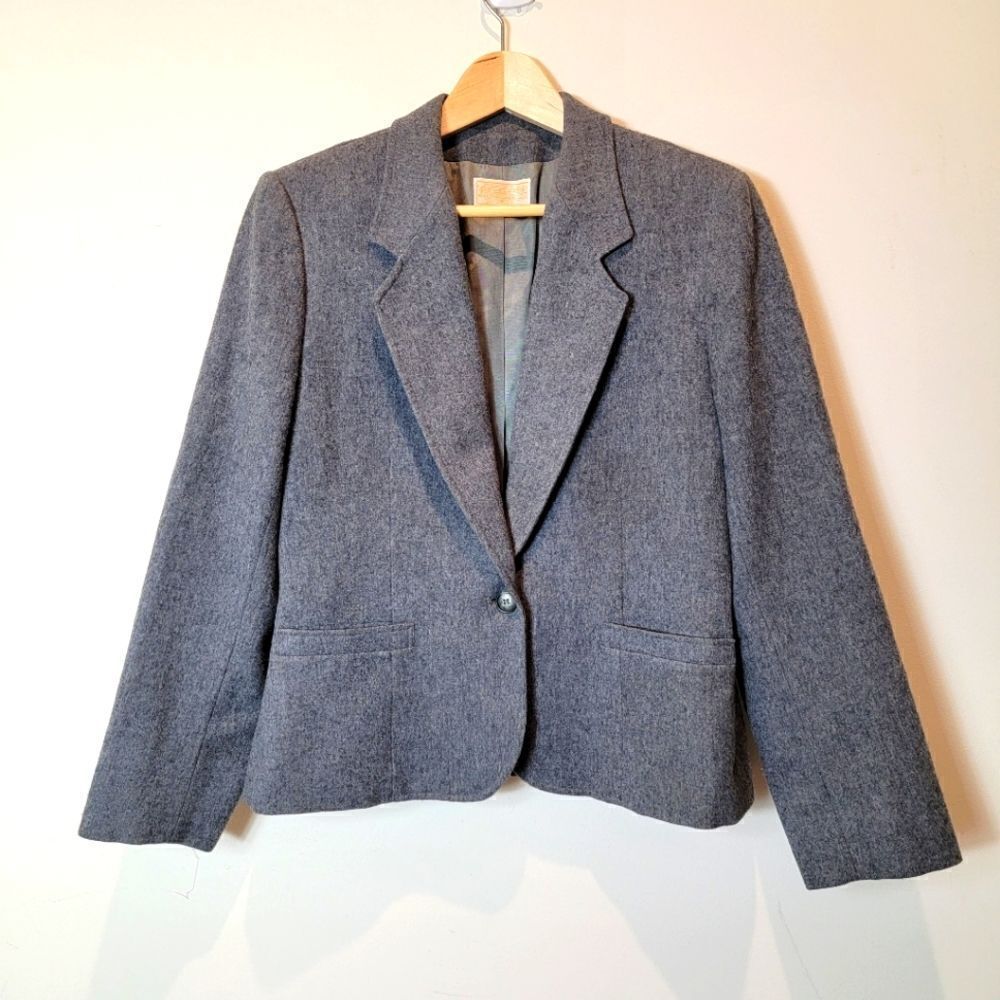 Pendleton Vintage Gray Wool Single Button Structured Blazer Size 10